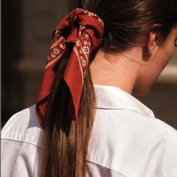 Sezane Red Floral Bandana Scarf - Picture 3 of 3